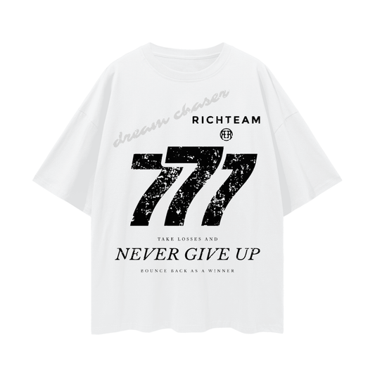RICHTEAM White Oversize T-shirt - Dream Chaser 777 NGU - Oversize Deep Drop Shoulder Tee - 190 GSM