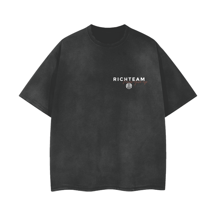 RICHTEAM Black Oversize T-shirt - Lambo Red NGU 2.0 - 777 Car Club Vintage Wash Frayed Oversize Tee - 260 GSM