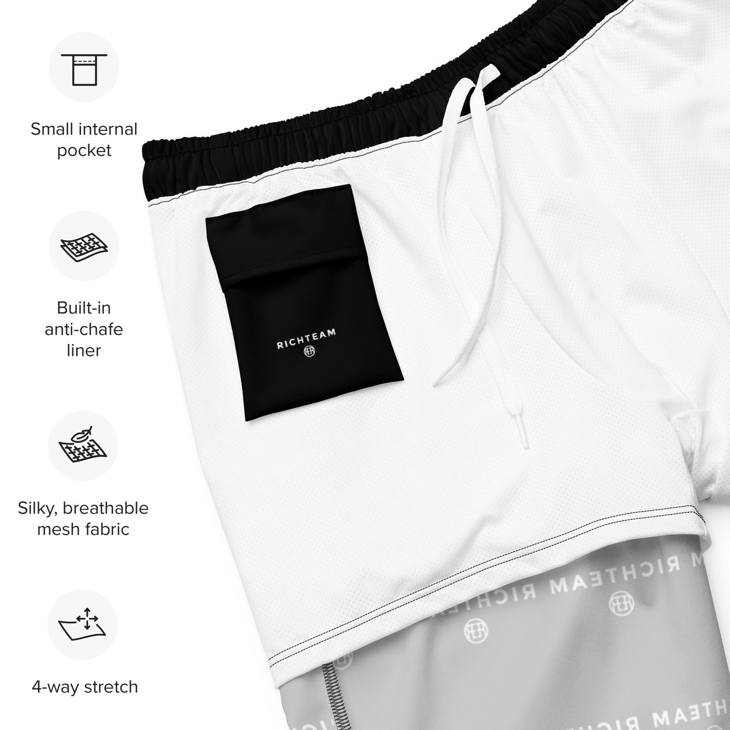 RICHTEAM Swimwear Shorts - Black & White Logo